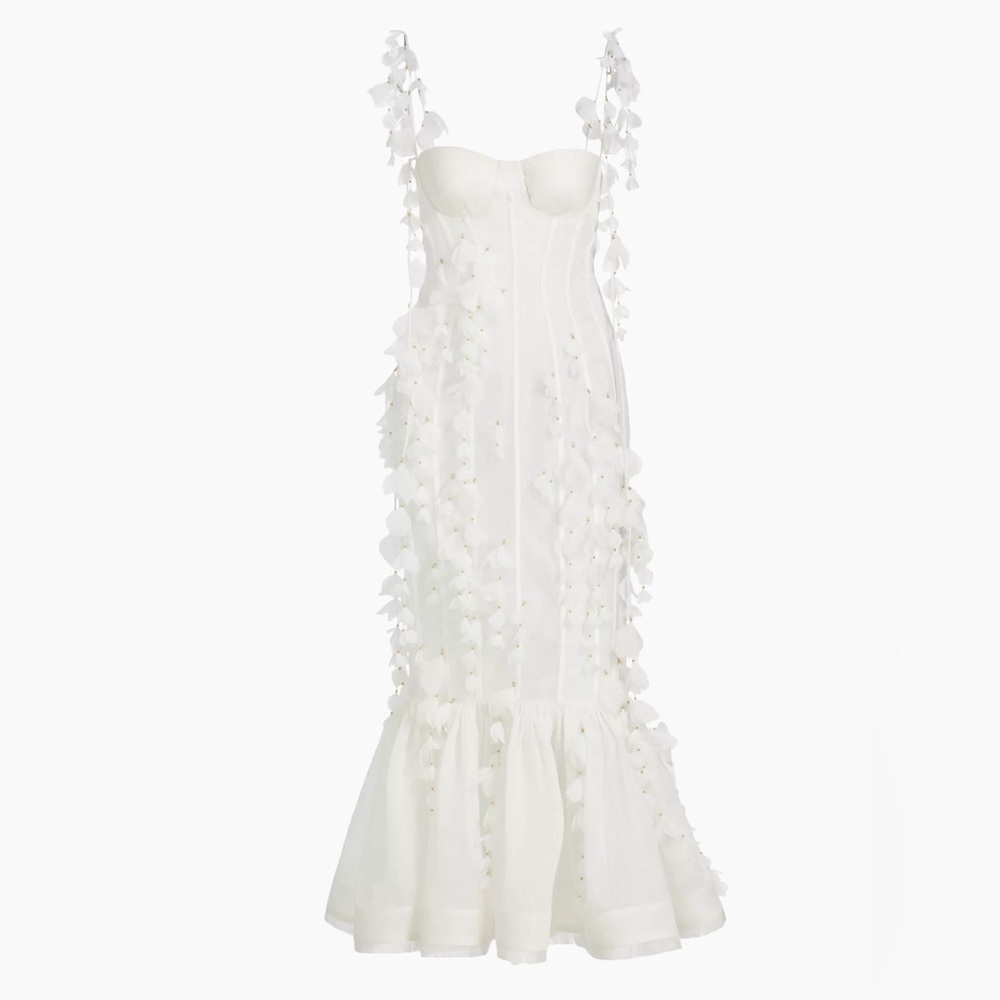 Zimmerman Petal Appliqué Linen-Silk Corset Gown